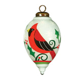 Glitter Holiday Cardinal Glass Ornament