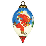 Skating Santa Glass Ornament