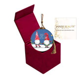 Two Gnome Holding Hands Hanging Glass Ornament