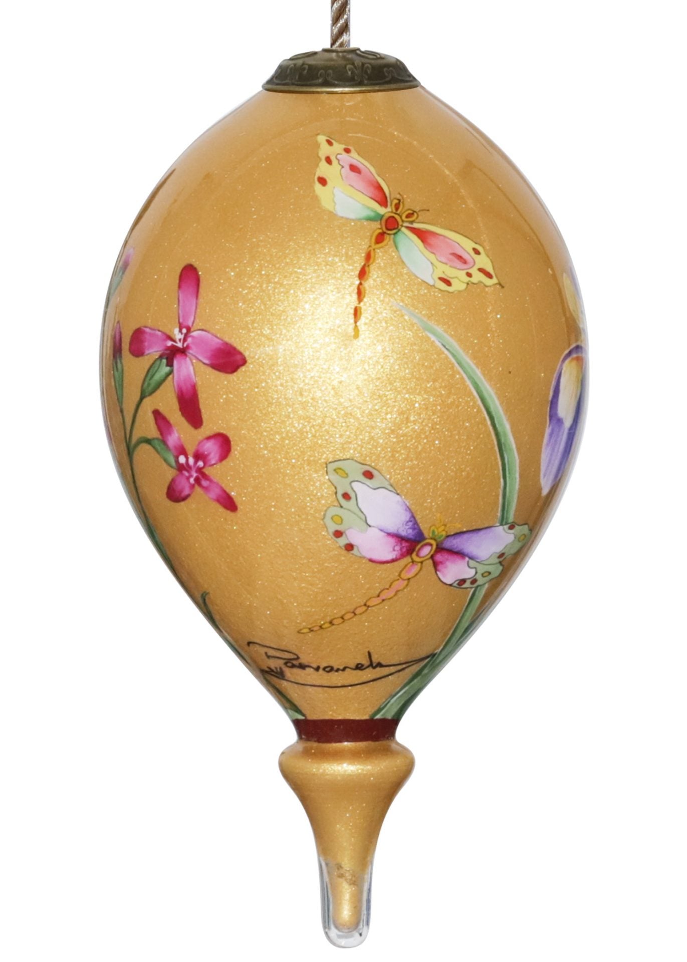 Flowers & Dragonflies Glass Ornament