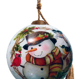Winter Forest Snowman Wreath Glass Christmas Ornament
