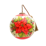 Holiday Poinsettia Hand-Painted Glass Ornament