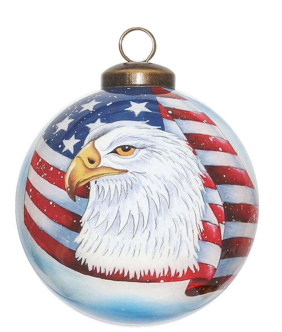 God Bless America Eagle Flag Glass Ornament
