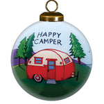 Happy Camper Hand-Painted Glass Ornament – Camping & RV Gift