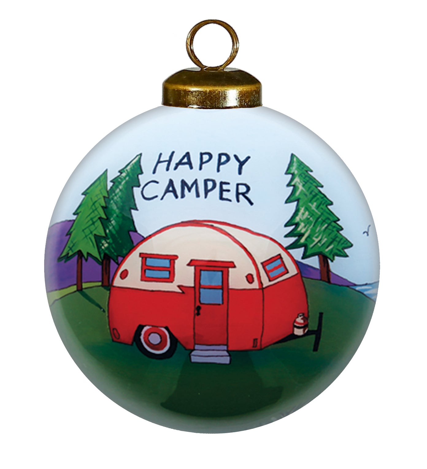 Happy Camper Hand-Painted Glass Ornament – Camping & RV Gift