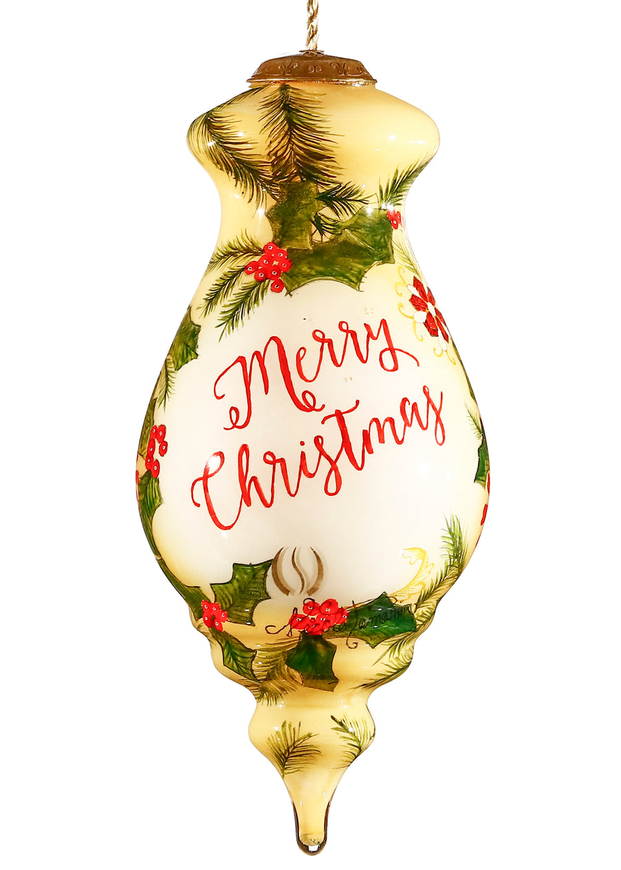 Merry Christmas Cardinal Glass Ornament