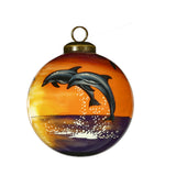 Dolphins at Sunset Hand-Painted Glass Ornament
