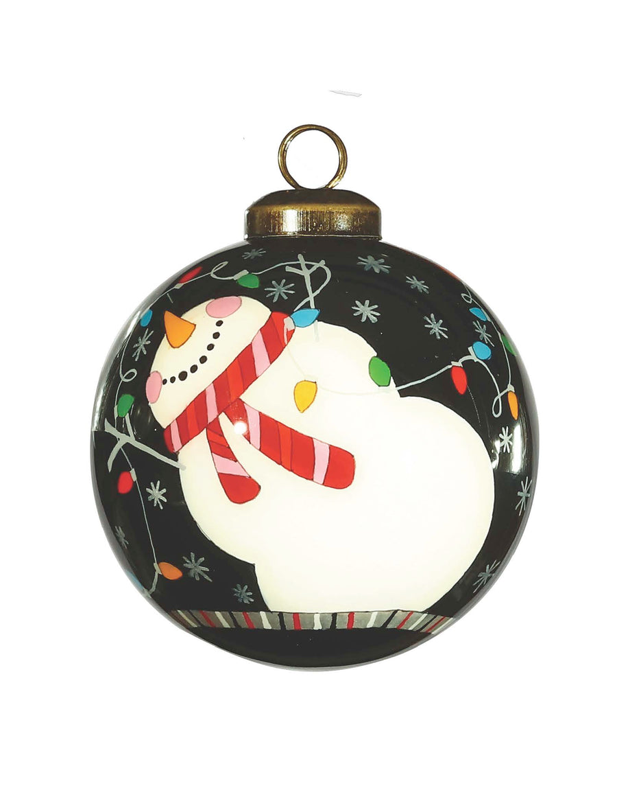 Holiday Lights Snowman Glass Ornament