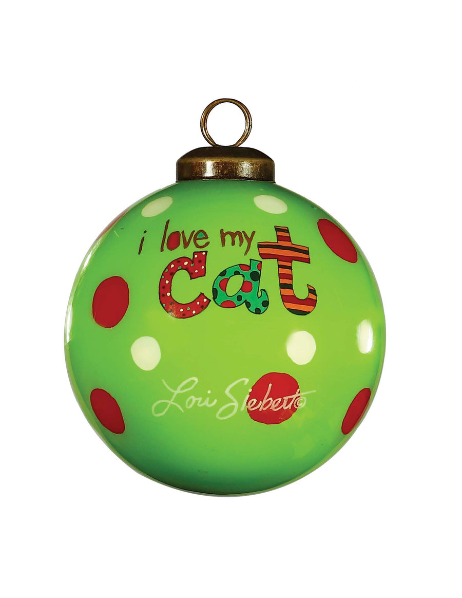 I Love My Cat Christmas Glass Ornament