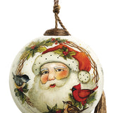 Winter Forest Santa Wreath Glass Ornament