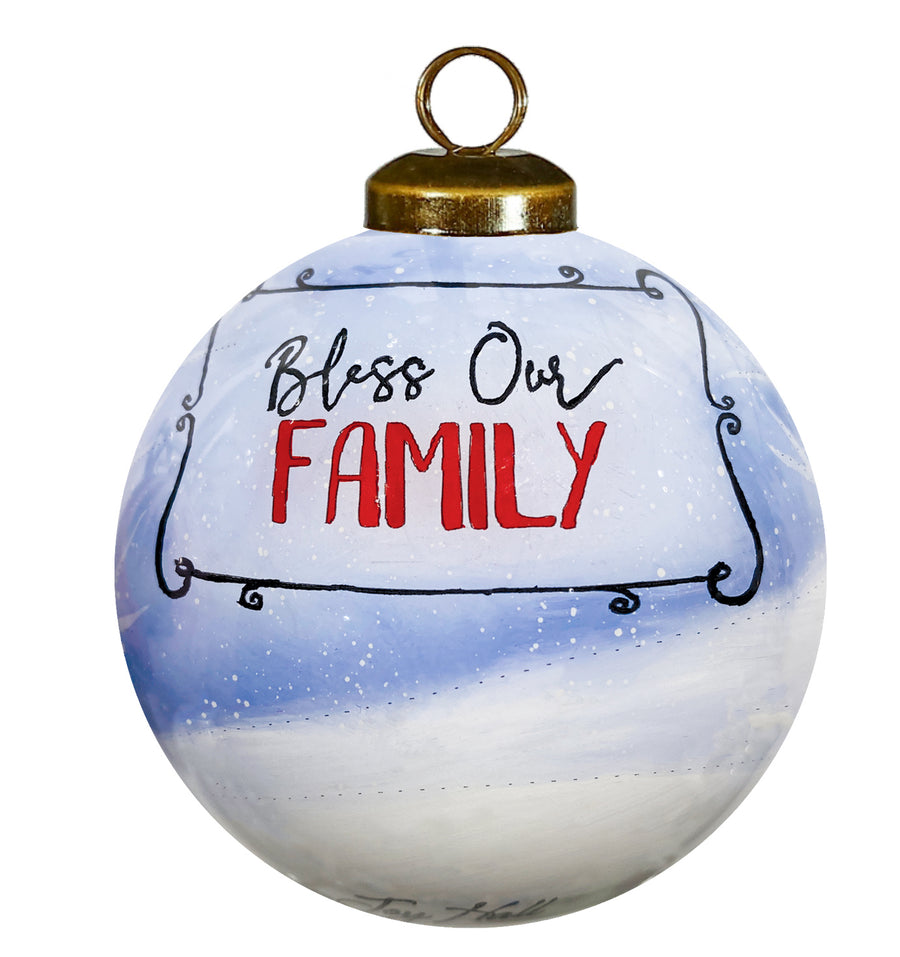 Bless Our Family Snowman Glass Ornament