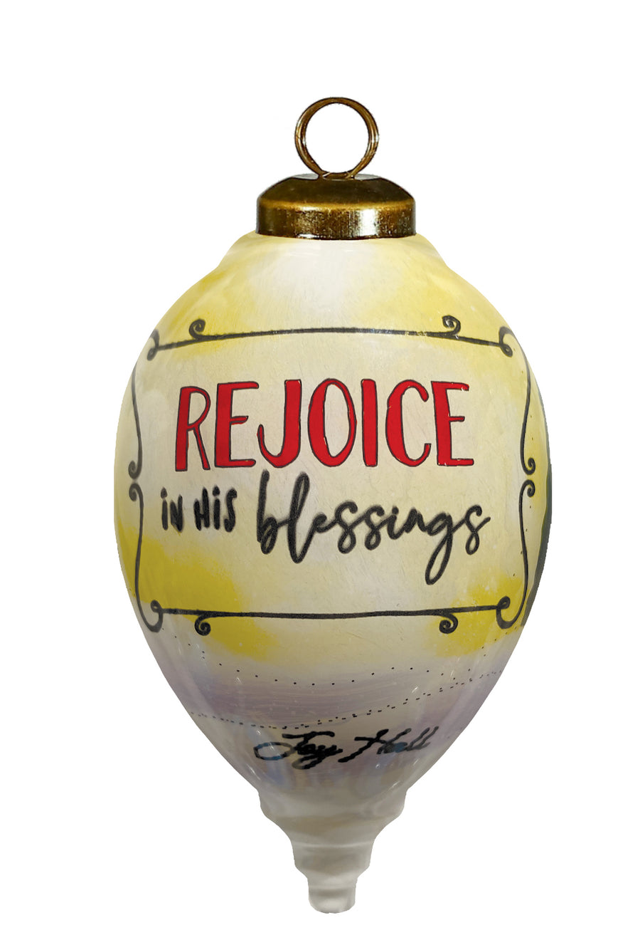 Rejoice In His Blessings Glass Ornament
