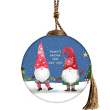 Two Gnome Holding Hands Hanging Glass Ornament