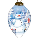 Ice Fishing Snowman Round Ornament