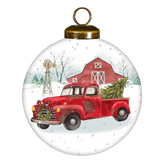 Christmas On The Farm Red truck Glass Ornament