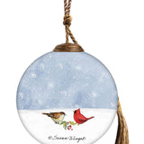 Snowman Family Hanging Glass Ornament