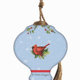 Festive Santa with Stockings and Gifts Christmas Hanging Glass Ornament