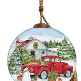 Red Truck Christmas Hanging Glass Ornament