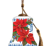 Blue & White Christmas Poinsettia Hand-Painted Glass Ornament
