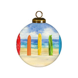 Surfboards on the Beach Hand-Painted Glass Ornament