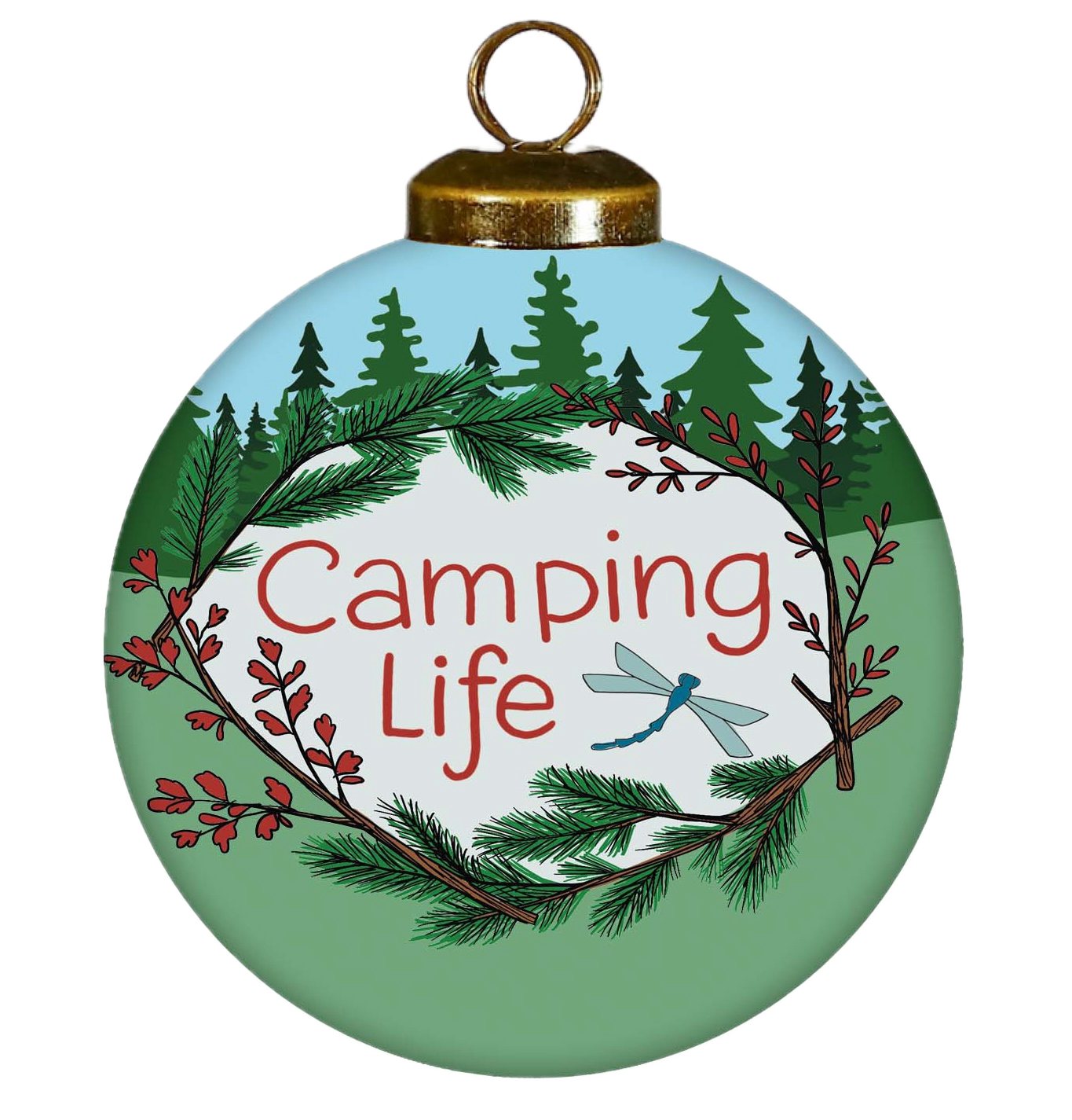 Camping Life Hand-Painted Glass Ornament – Outdoor Adventure Gift