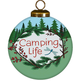 Camping Life Hand-Painted Glass Ornament – Outdoor Adventure Gift
