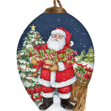 Christmas Morning Santa with Gifts Hand-Painted Glass Ornament