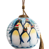 Christmas Party Penguins Glass Ornament