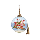 Santa's Paddleboard Pal Hand-Painted Glass Ornament – Tropical Christmas Coastal Keepsake