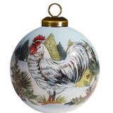 Winter Rooster Hand-Painted Glass Ornament