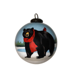 Merry Christmas Black Bear Glass Ornament