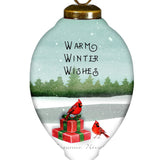 Warm Winter Wishes Fox Teardrop Ornament