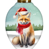 Warm Winter Wishes Fox Teardrop Ornament