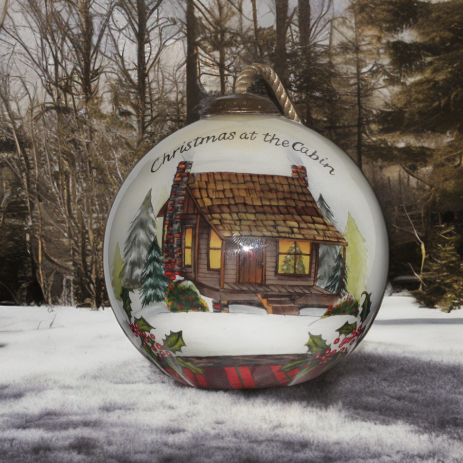 Christmas at the Cabin Ball Glass Ornament