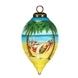 Santa in Paradise Glass Ornament