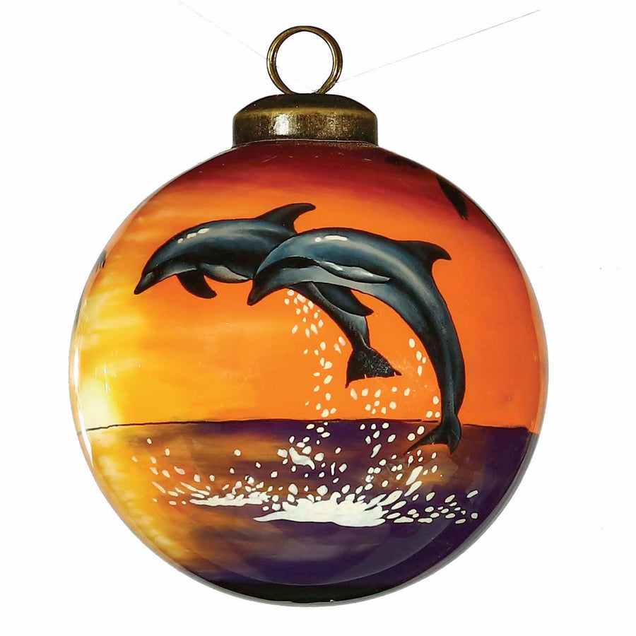 Sunset Dolphin Glass Ornament