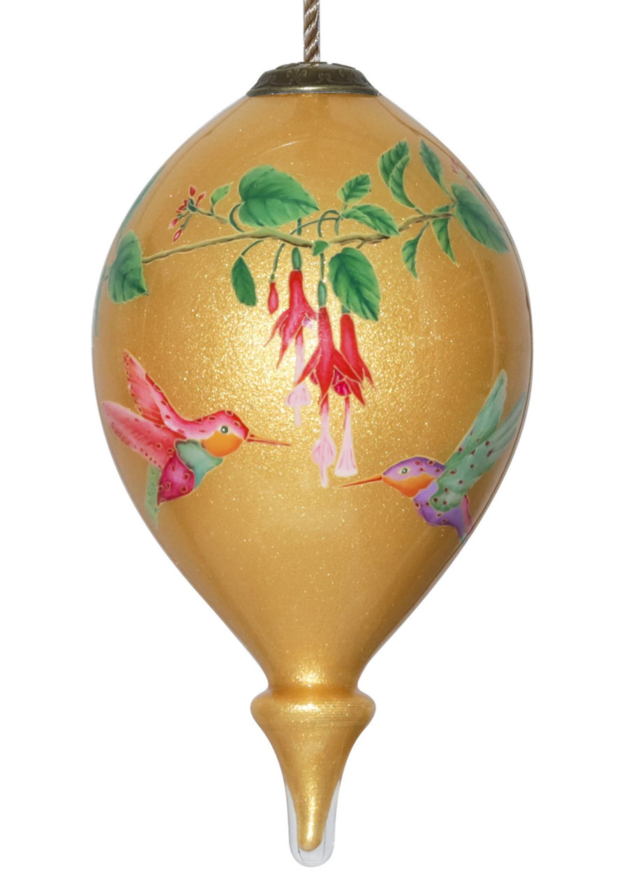 Hummingbirds & Flowers Glass Ornament