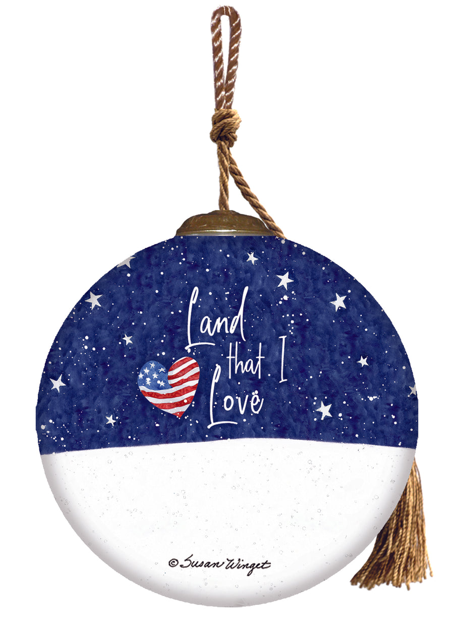 Land that I Love Snowman Patriotic Christmas Glass Ornament