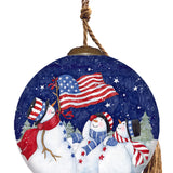 Land that I Love Snowman Patriotic Christmas Glass Ornament