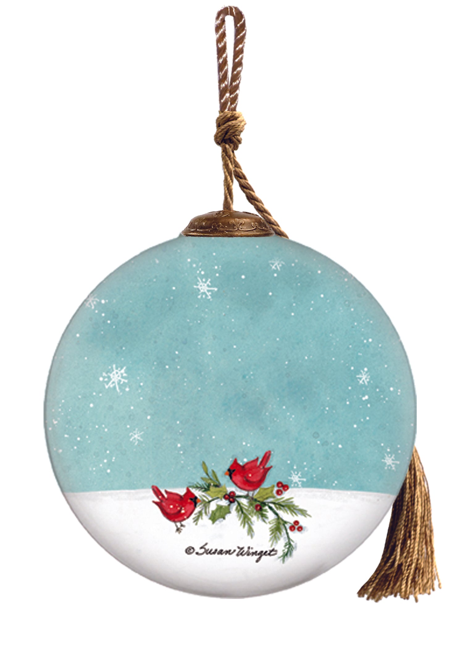 Snowman with Forest Animals christmas glass ornament- back